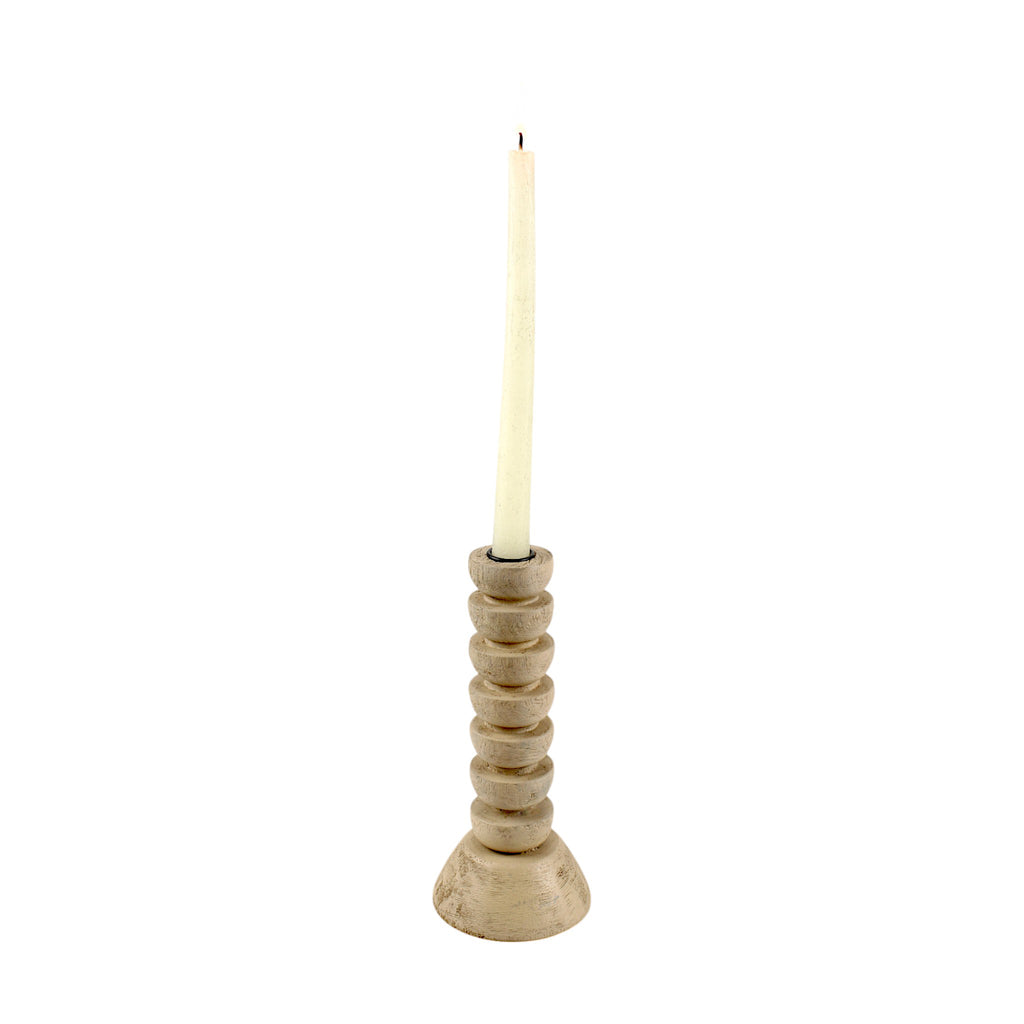 light brown wooden candle holder semi-gloss finish, giving it a natural and rustic appearance