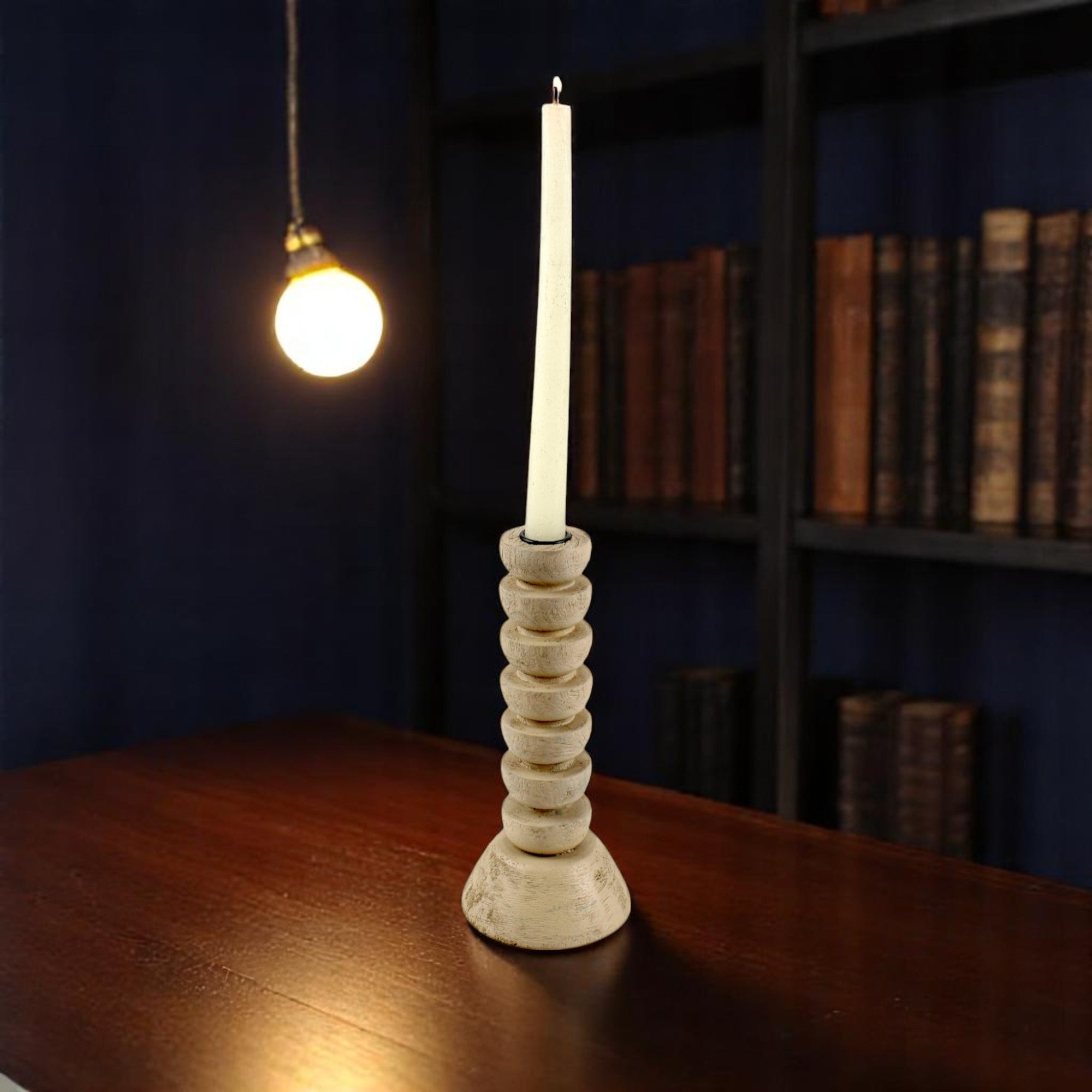 light brown wooden candle holder semi-gloss finish, giving it a natural and rustic appearance