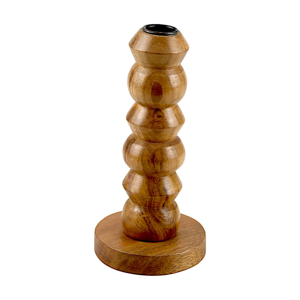 lakkadbaaz light brown wooden candle holder semi-gloss finish Geometric Turned Design