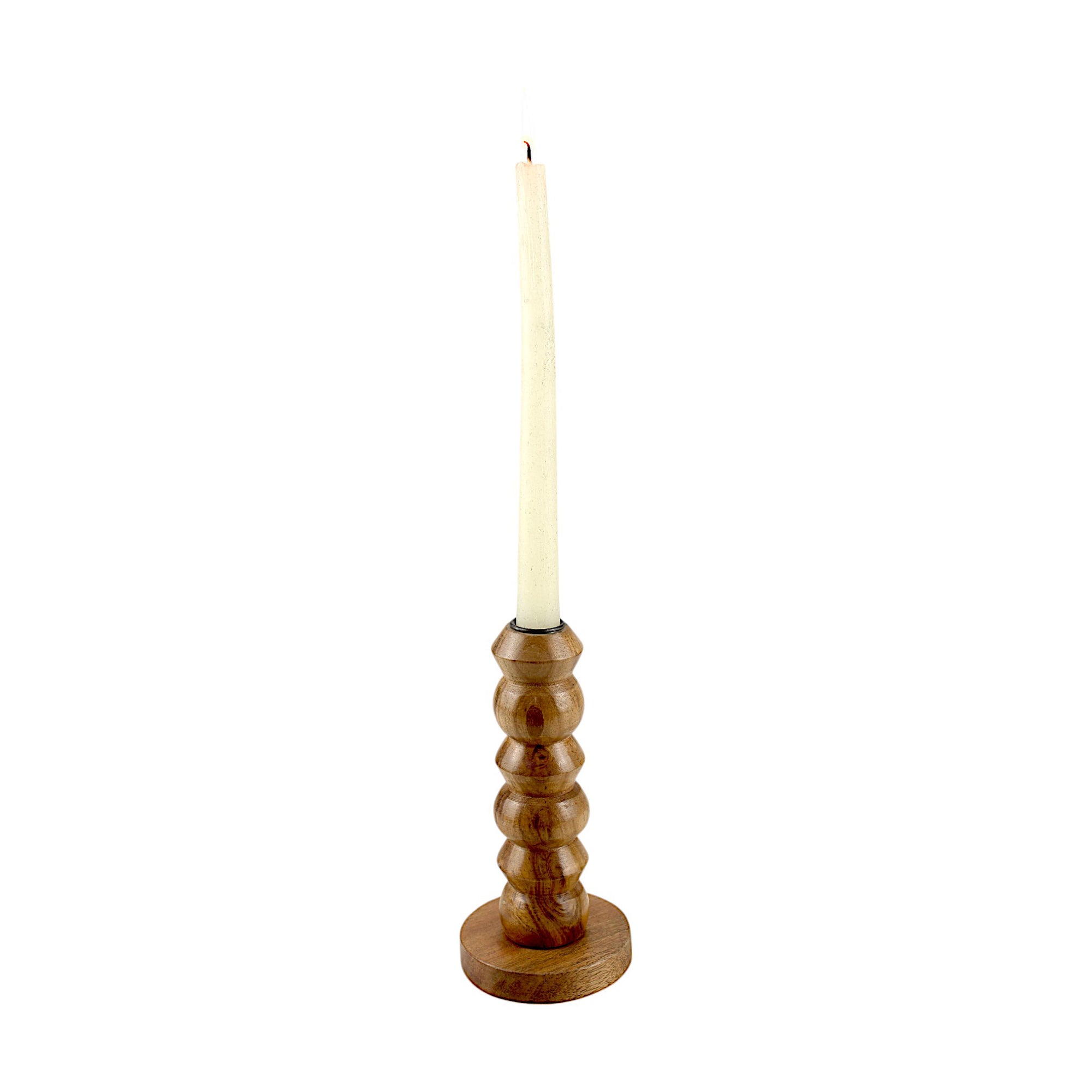 lakkadbaaz light brown wooden candle holder semi-gloss finish Geometric Turned Design