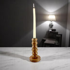 lakkadbaaz light brown wooden candle holder semi-gloss finish Geometric Turned Design