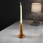 lakkadbaaz light brown wooden candle holder semi-gloss finish Geometric Turned Design
