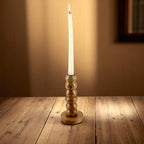 lakkadbaaz light brown wooden candle holder semi-gloss finish Geometric Turned Design