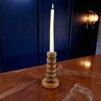 lakkadbaaz light brown wooden candle holder semi-gloss finish Geometric Turned Design