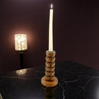 lakkadbaaz light brown wooden candle holder semi-gloss finish Geometric Turned Design