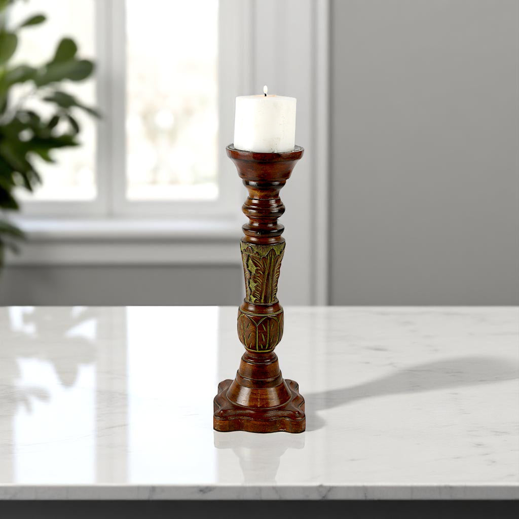 Handcrafted Mango Wood Classic Pillar Candle Holder