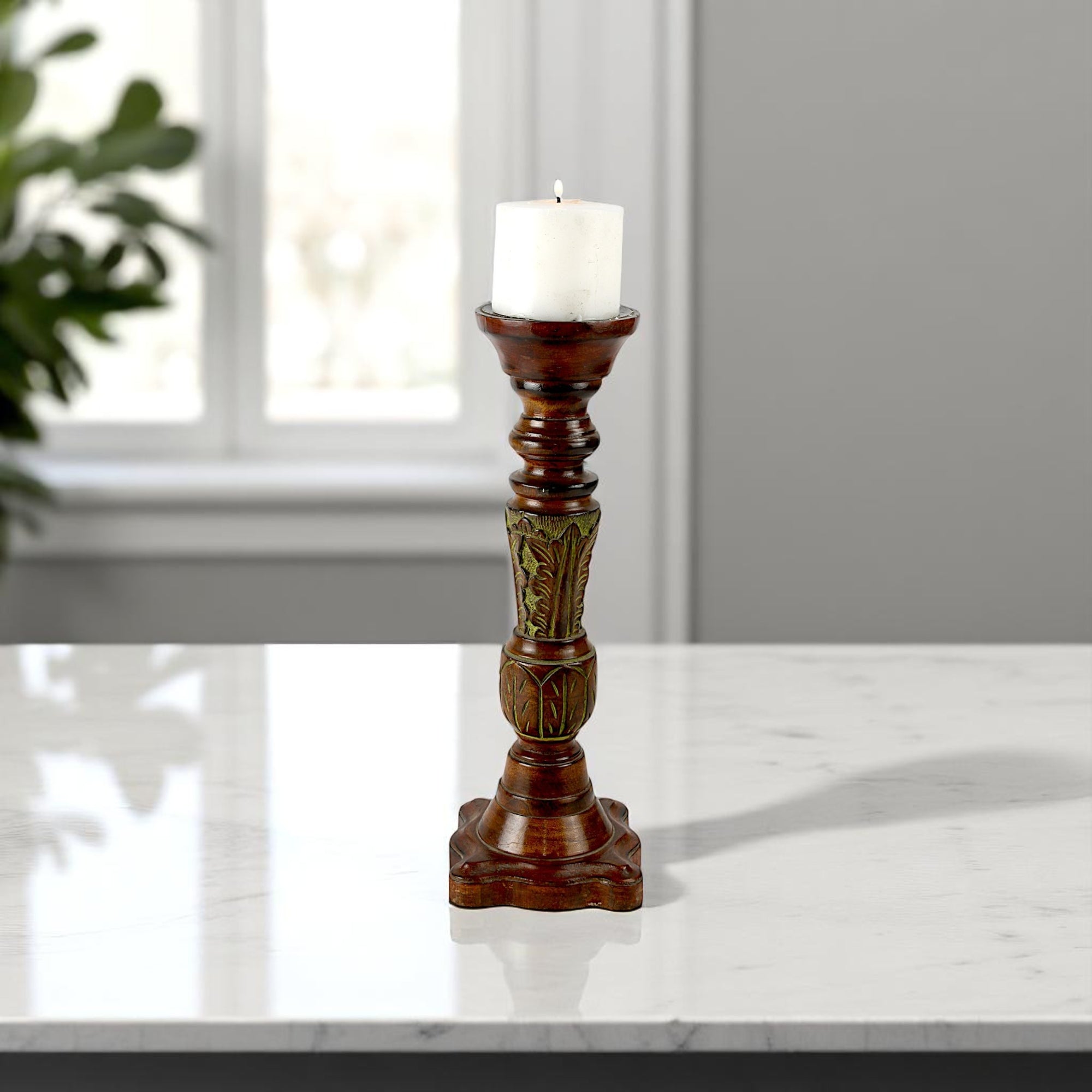 Handcrafted Mango Wood Classic Pillar Candle Holder