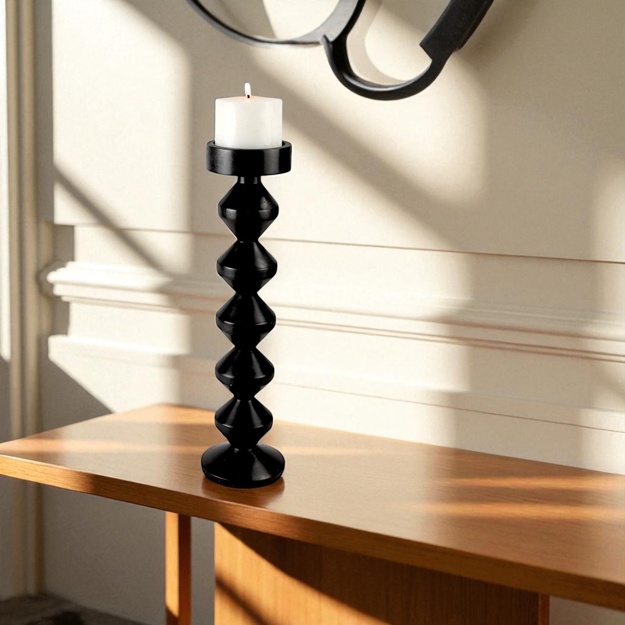 Premium Handcrafted Mango Wood Black Classic Pillar Candle Holder