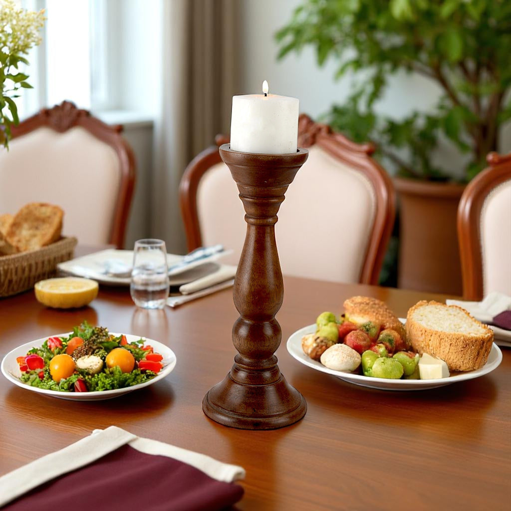 Mango Wood Brown Classic Candle Pillar Holder