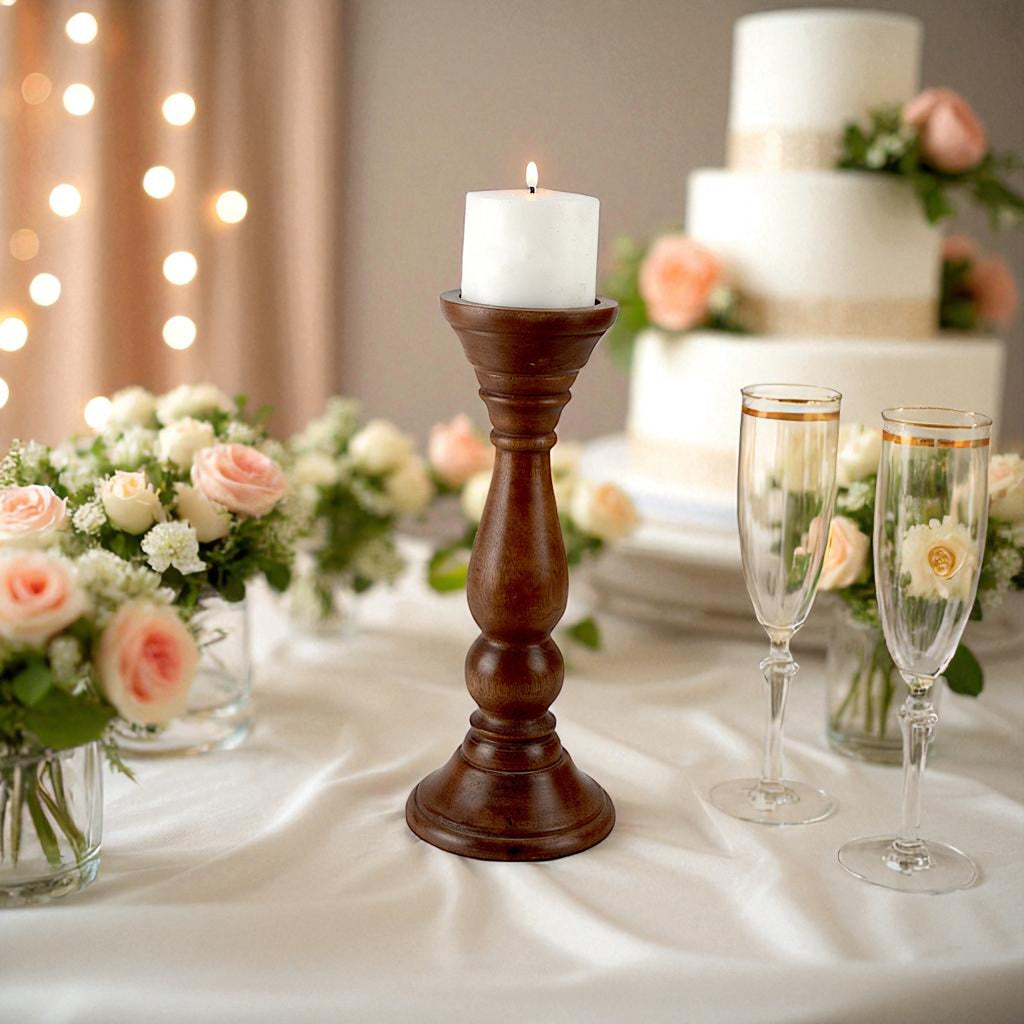 Mango Wood Brown Classic Candle Pillar Holder