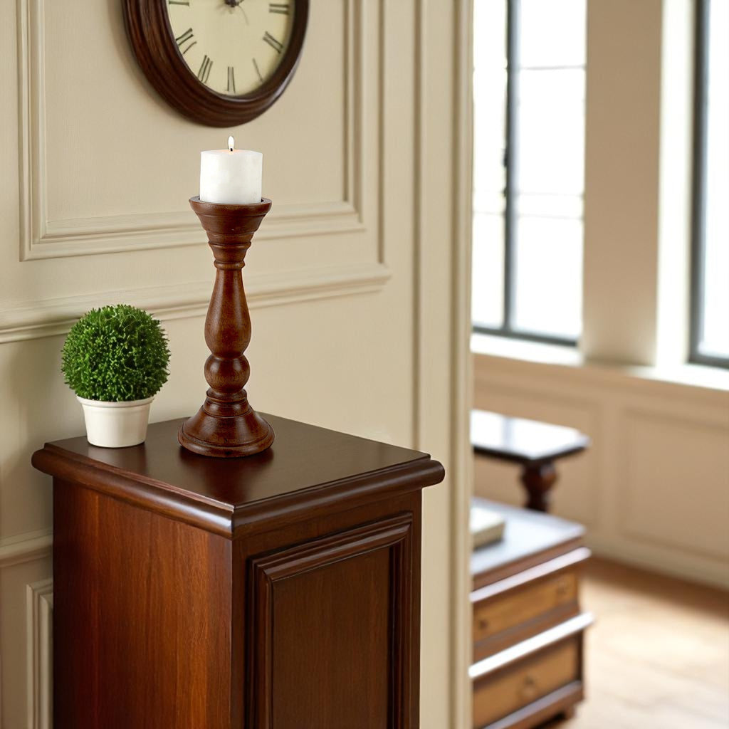 Mango Wood Brown Classic Candle Pillar Holder