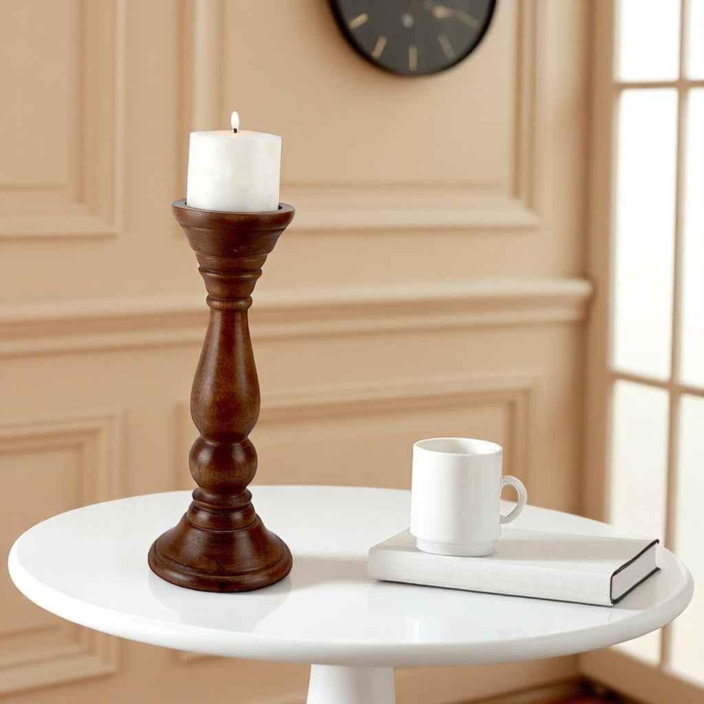 Mango Wood Brown Classic Candle Pillar Holder