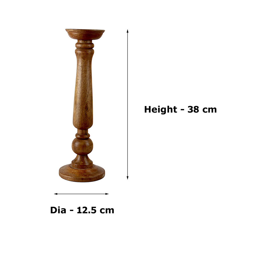 Premium Handcrafted Mango Wood Brown Classic Candle Pillar Holder