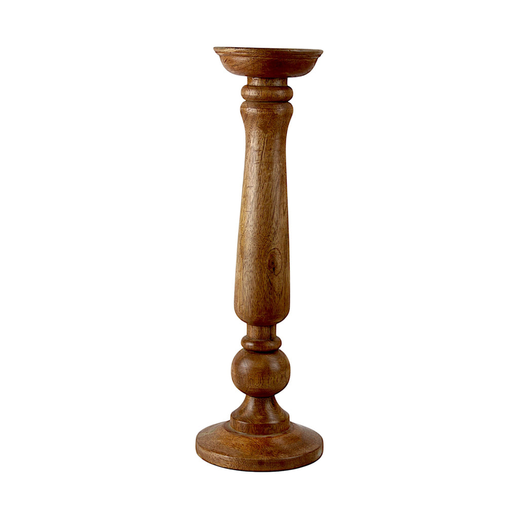 Premium Handcrafted Mango Wood Brown Classic Candle Pillar Holder