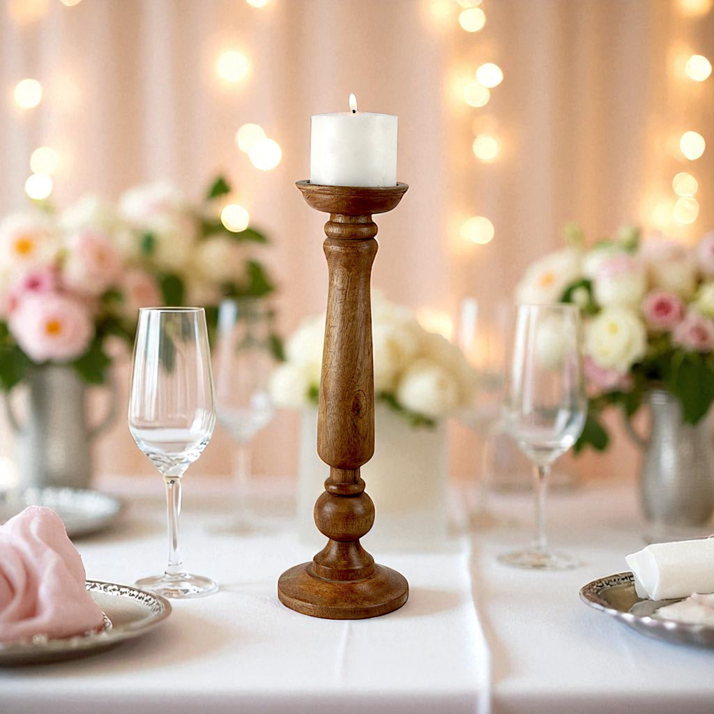 Premium Handcrafted Mango Wood Brown Classic Candle Pillar Holder