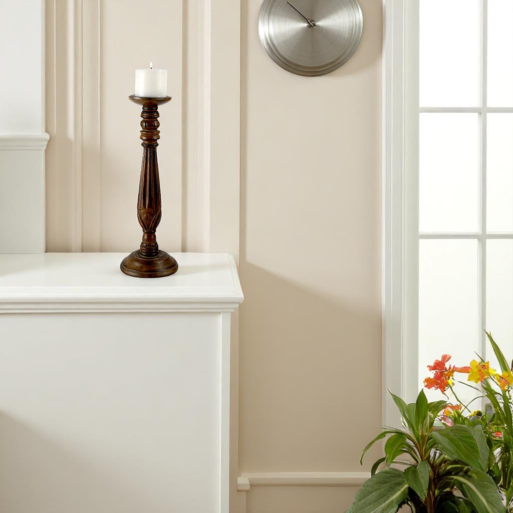 Premium Handcrafted Mango Wood Brown Candle Pillar Holder