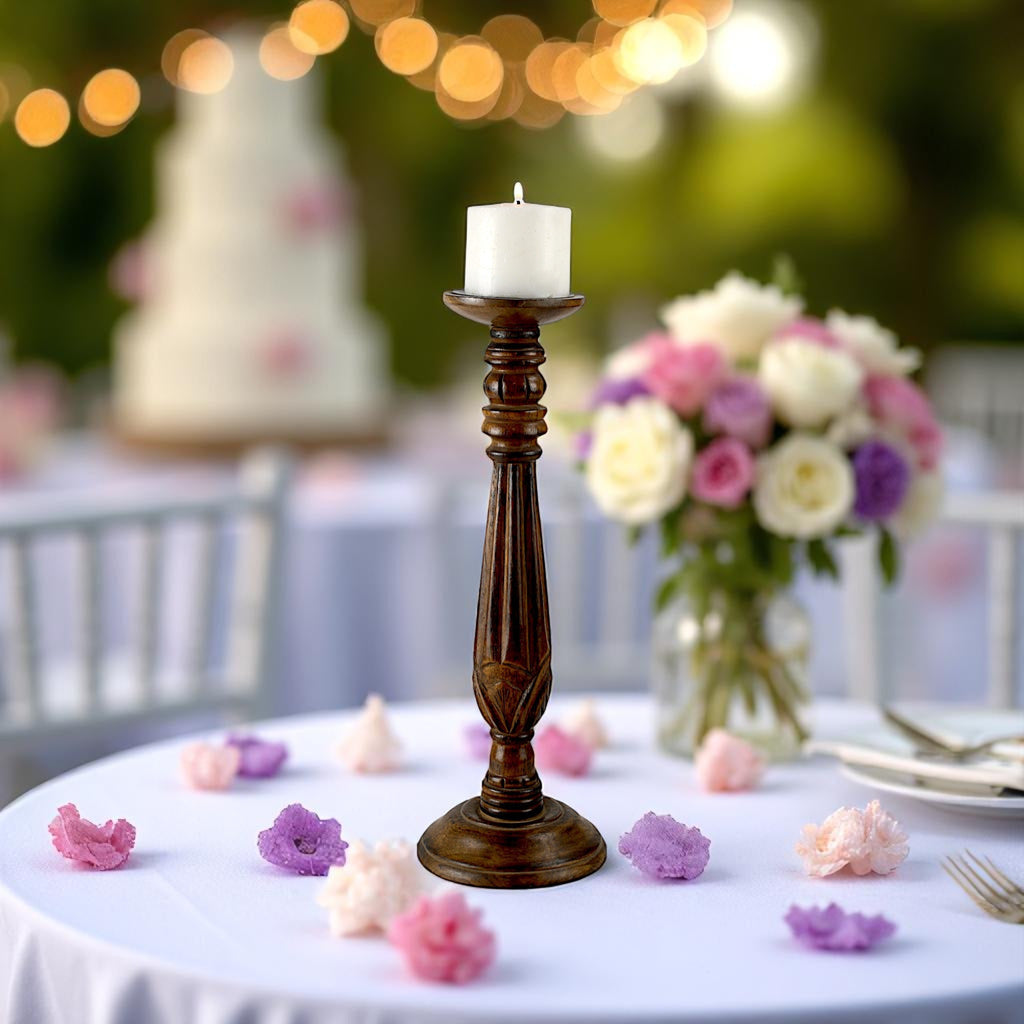 Premium Handcrafted Mango Wood Brown Candle Pillar Holder