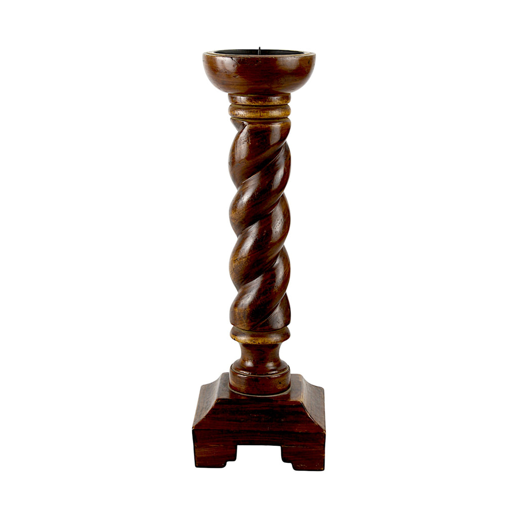 Mango Wood Twisted Pillar Candle Holder