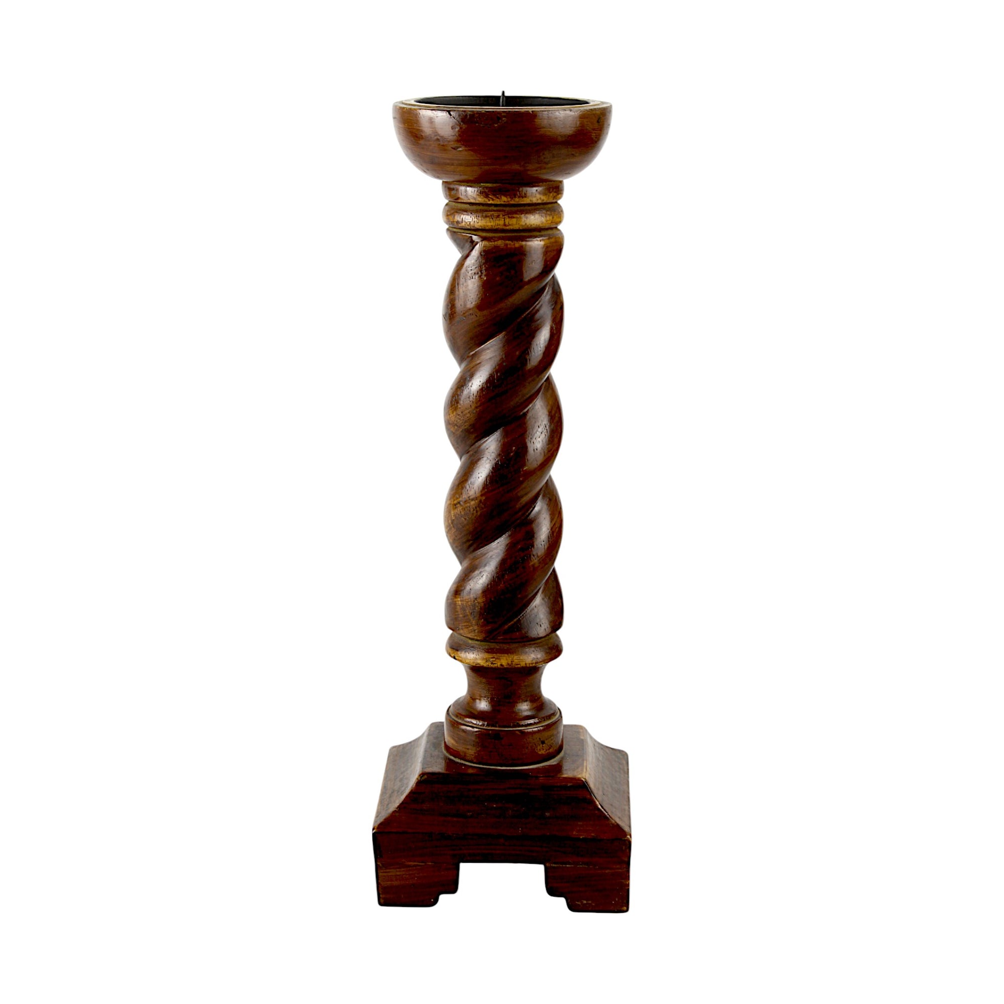 Mango Wood Twisted Pillar Candle Holder