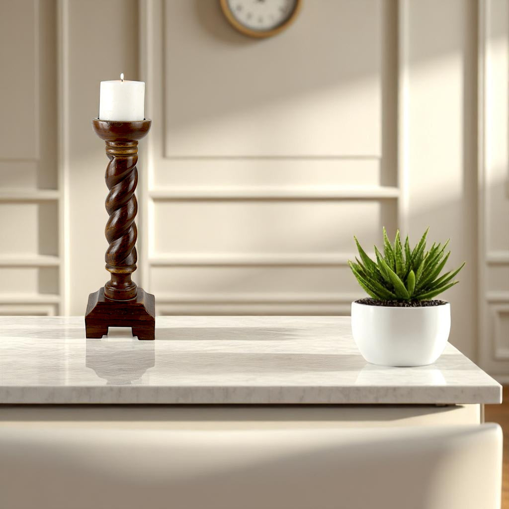 Mango Wood Twisted Pillar Candle Holder