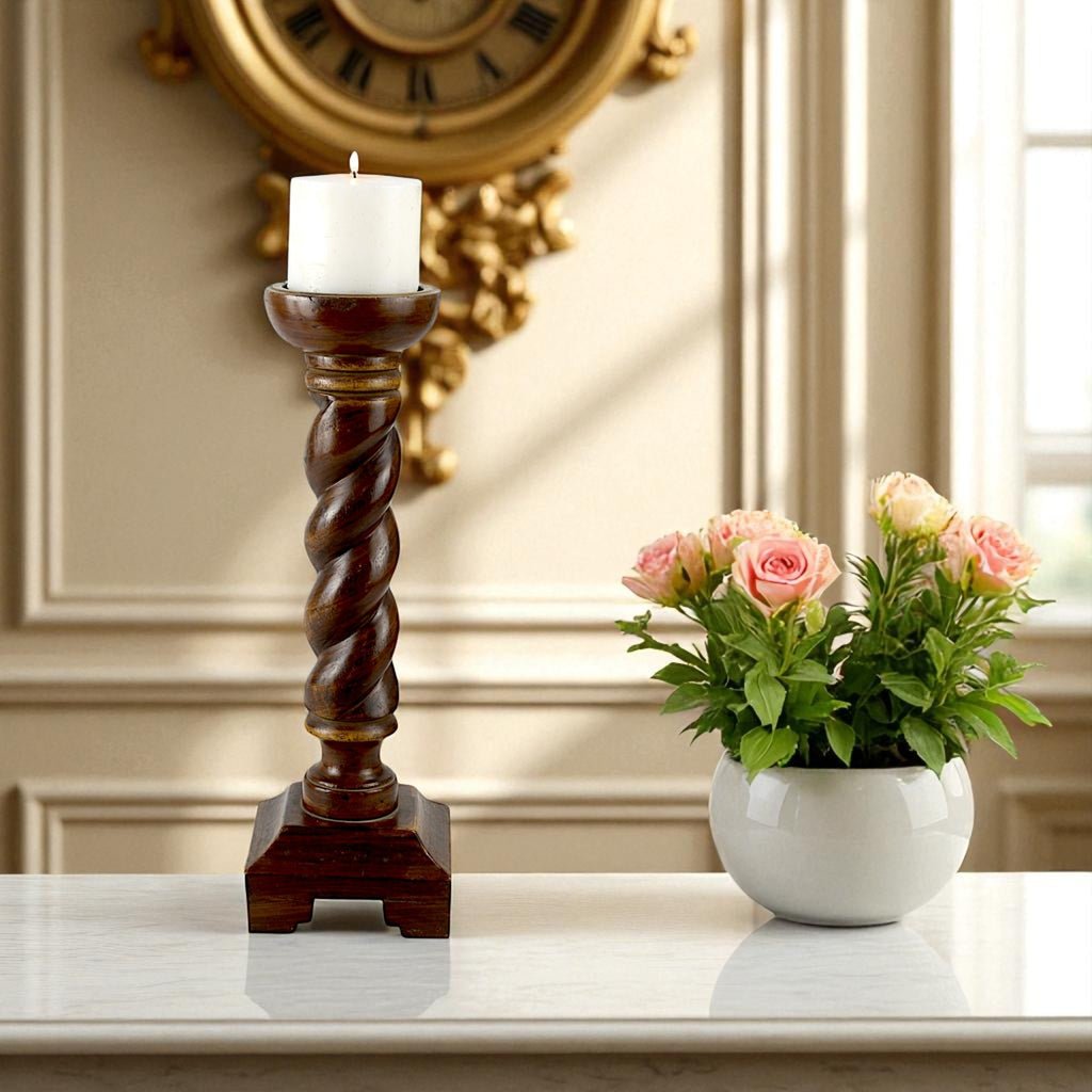 Mango Wood Twisted Pillar Candle Holder