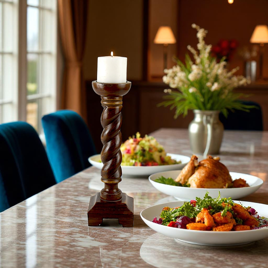 Mango Wood Twisted Pillar Candle Holder