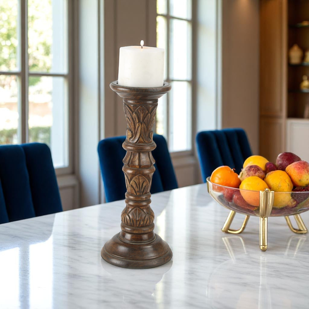 Mango Wood Antiqe Pillar Candle Holder