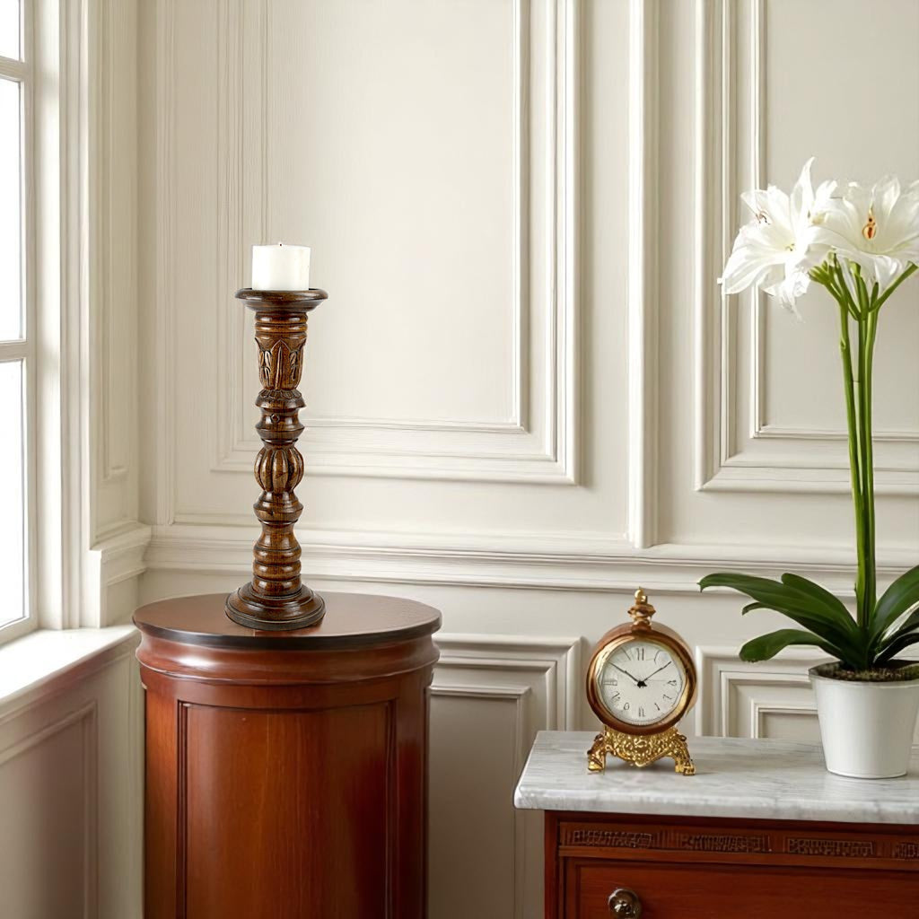 Mango Wood Antiqe Pillar Candle Holder