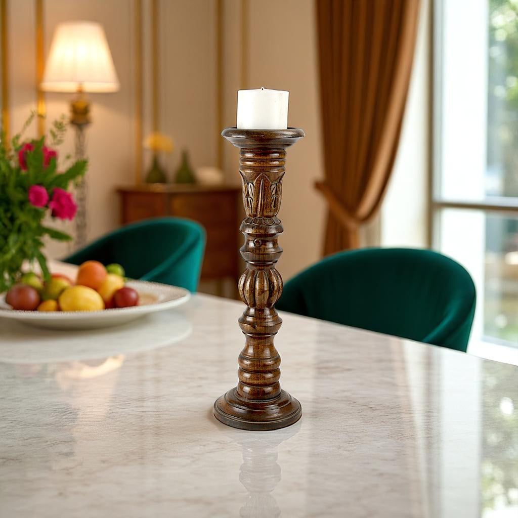 Mango Wood Classic Pillar Candle Holder