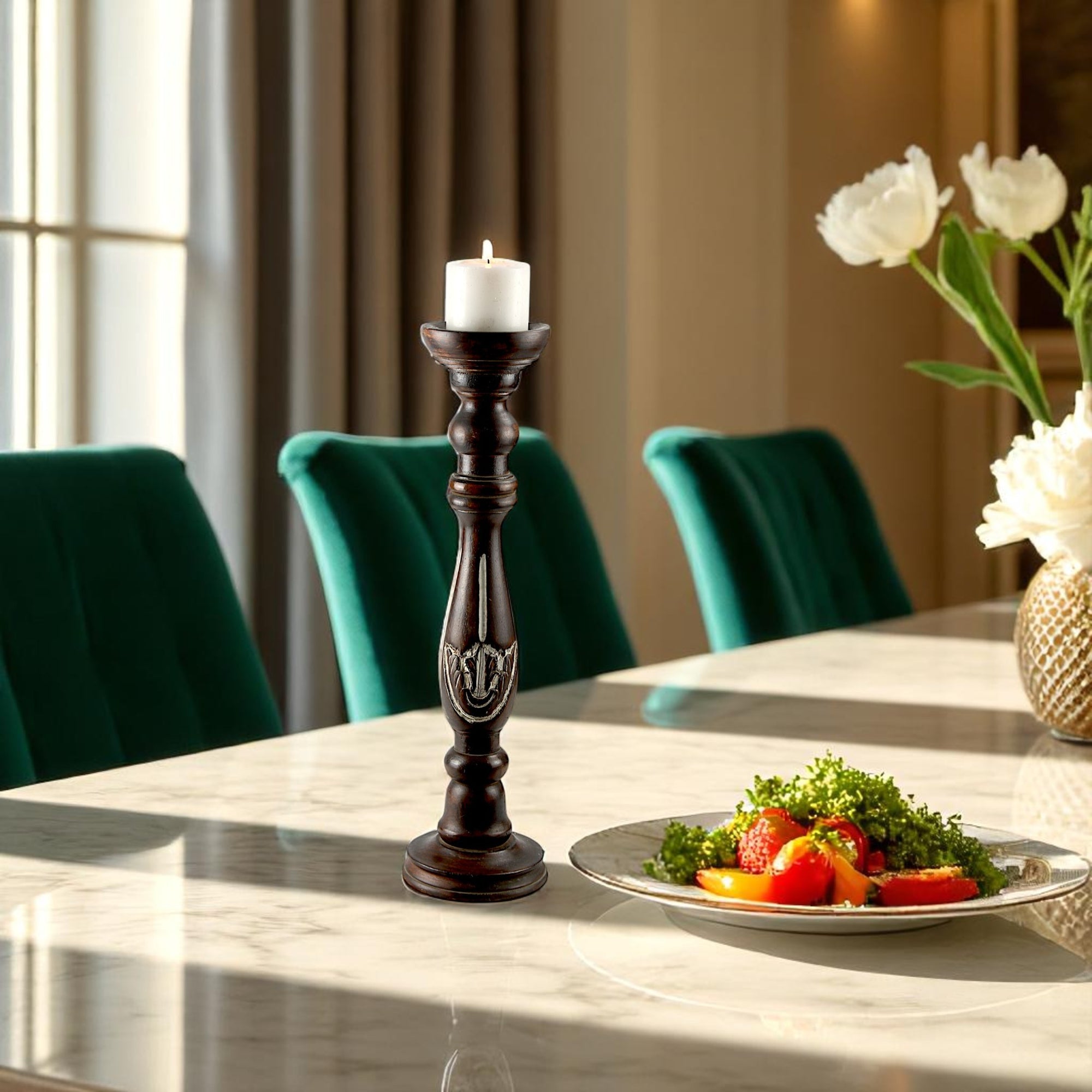 Mango Wood Classic Pillar Candle Holder