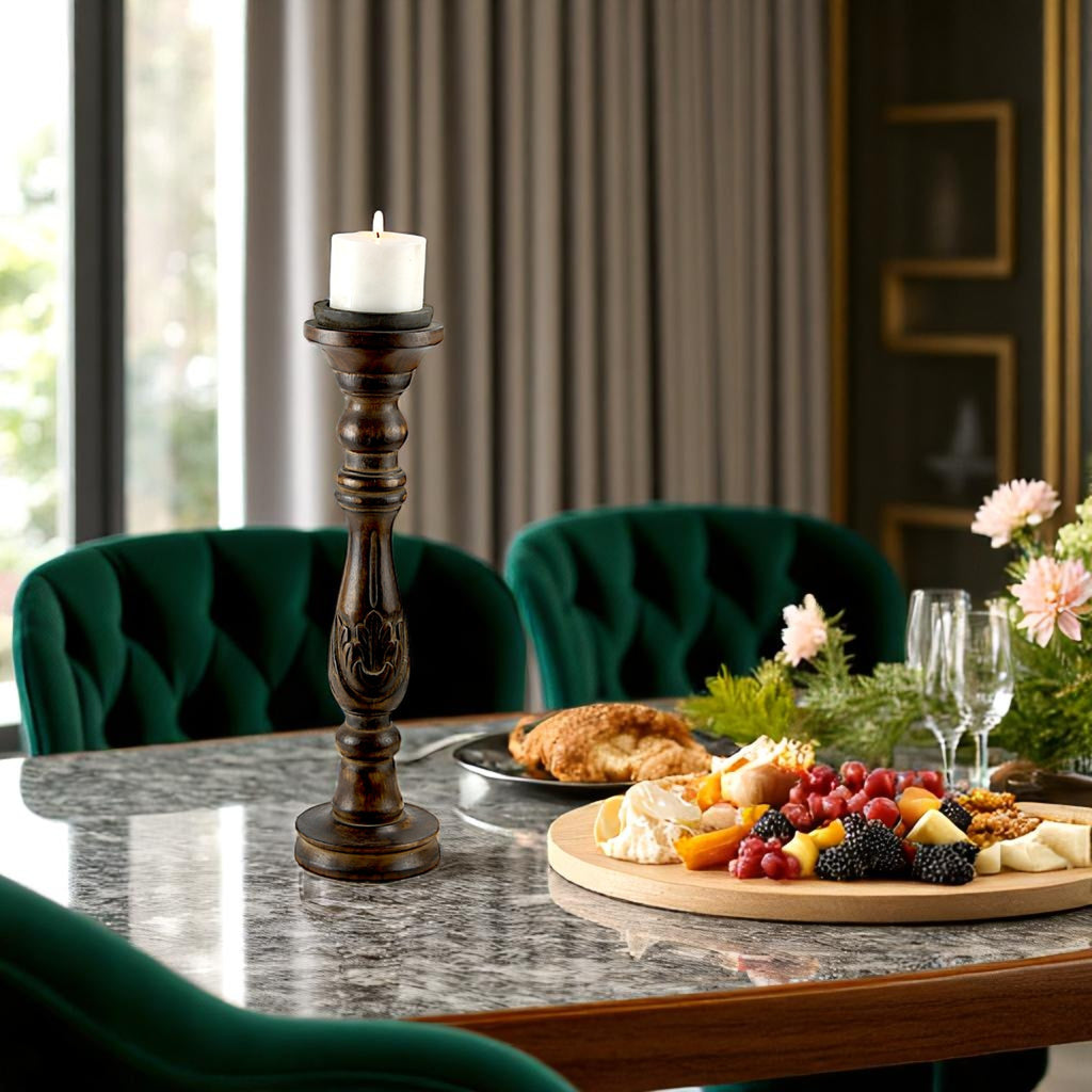 Mango Wood Classic Pillar Candle Holder