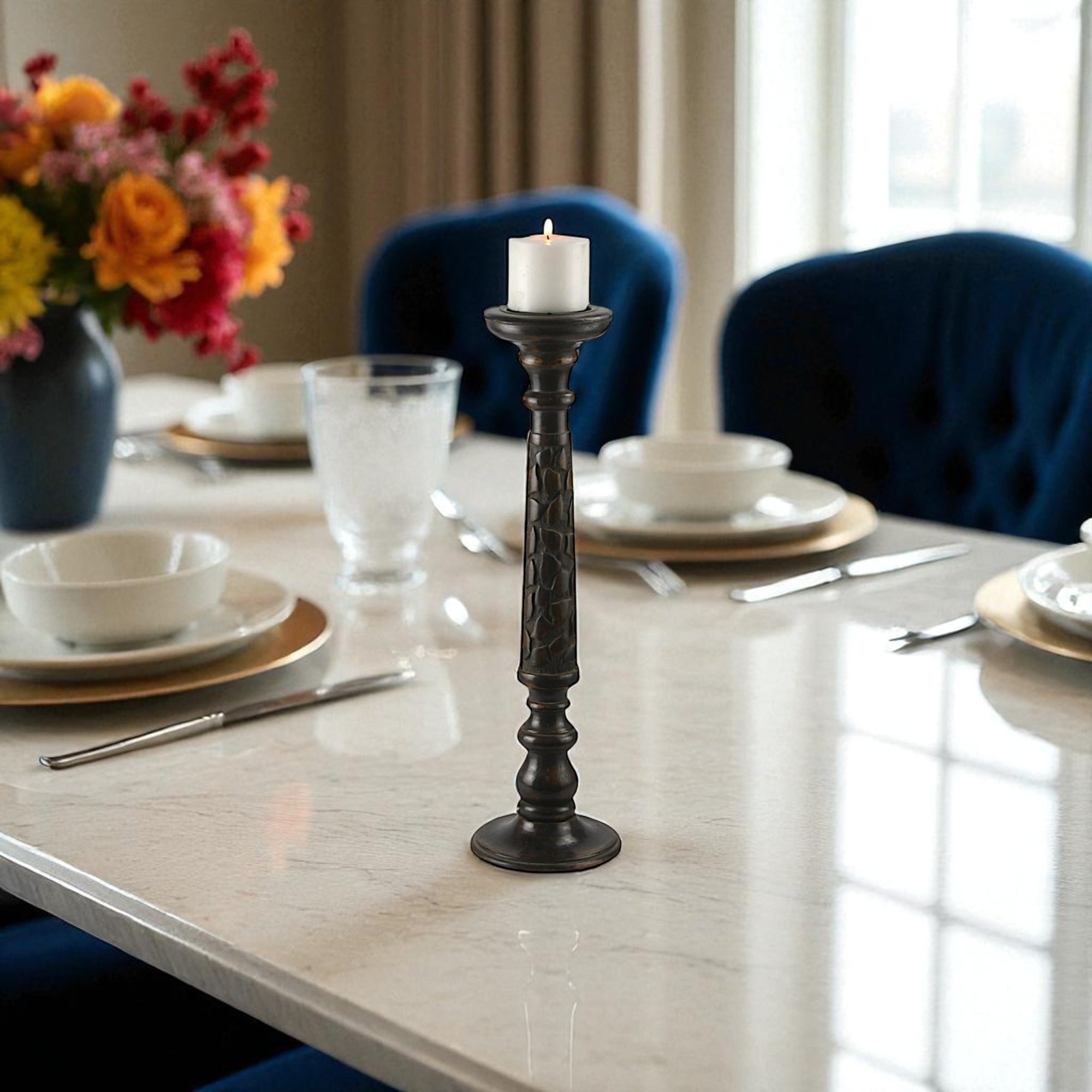Mango Wood Dark Brown Classic Candle Pillar Holder