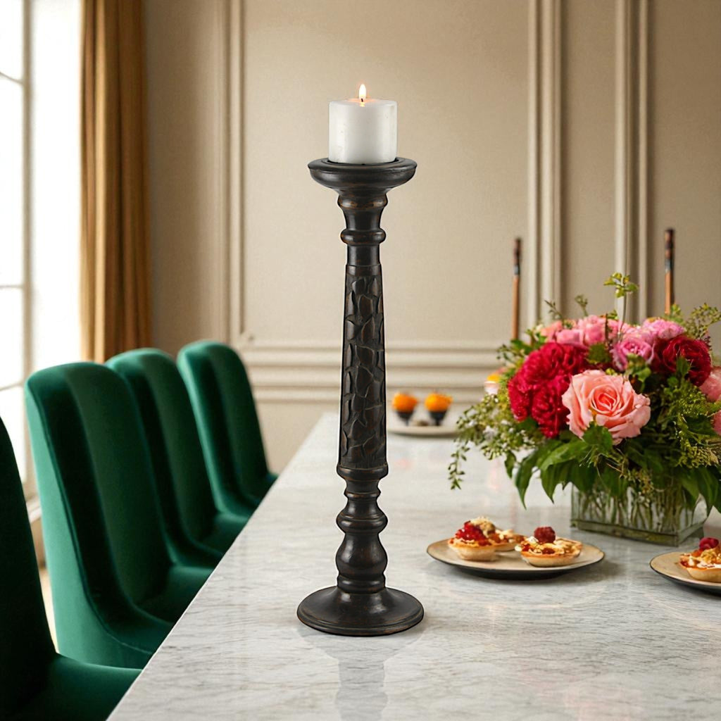 Mango Wood Dark Brown Classic Candle Pillar Holder