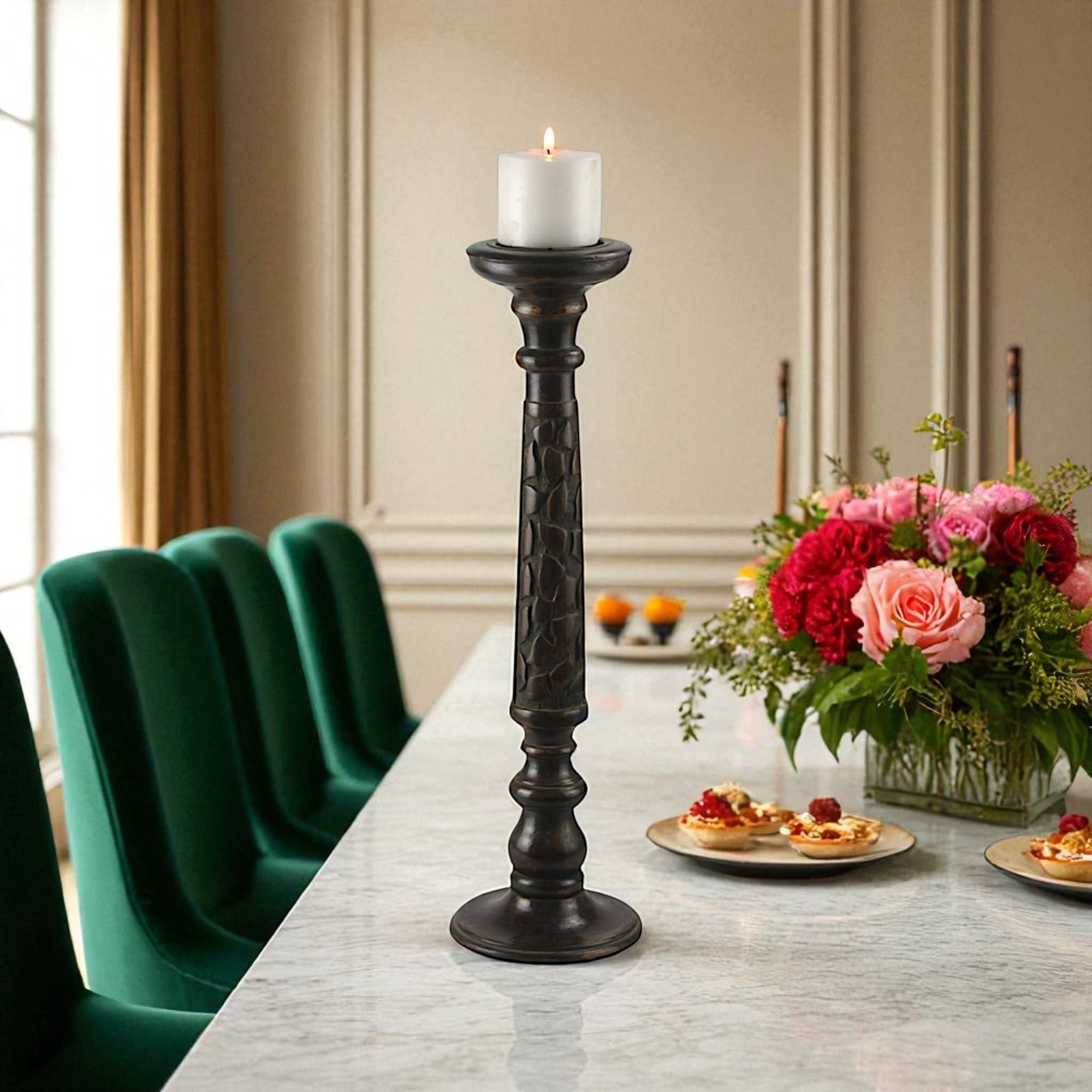Mango Wood Dark Brown Classic Candle Pillar Holder