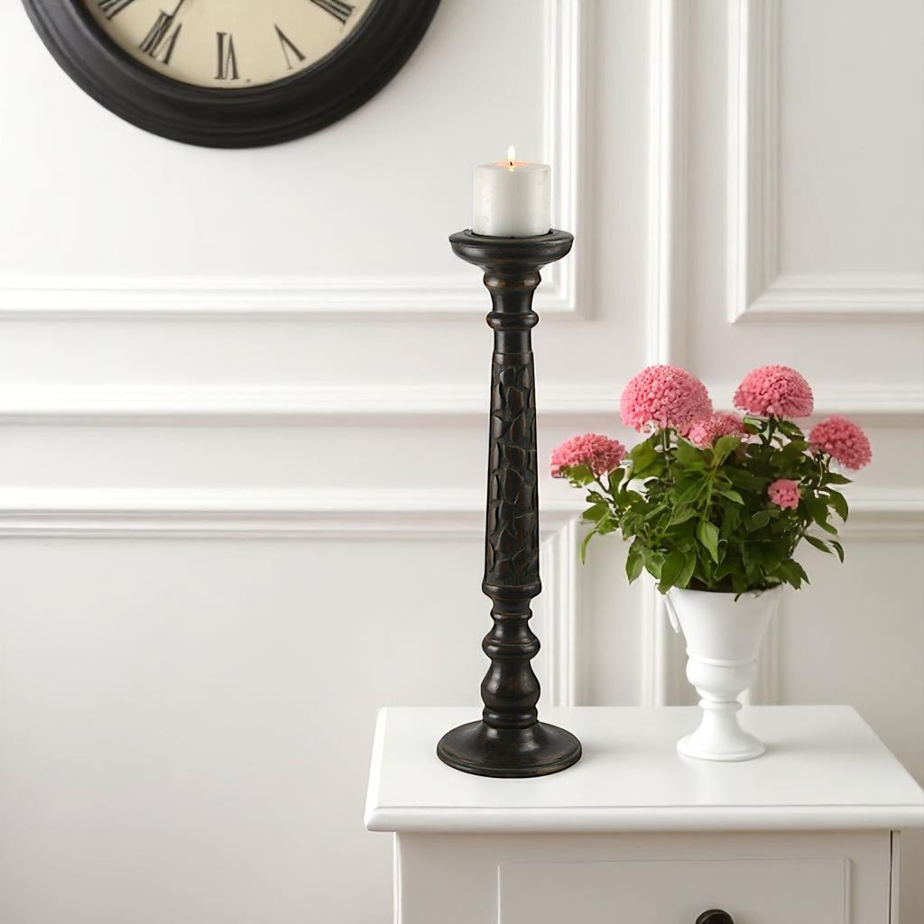Mango Wood Dark Brown Classic Candle Pillar Holder