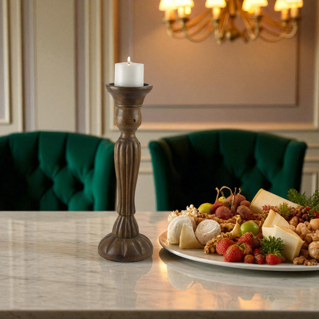 Natural Mango Wood Taper Candle pillar Holder  Design