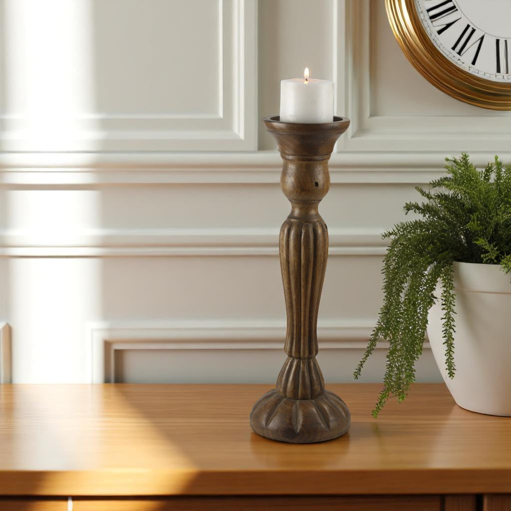 Natural Mango Wood Taper Candle pillar Holder  Design