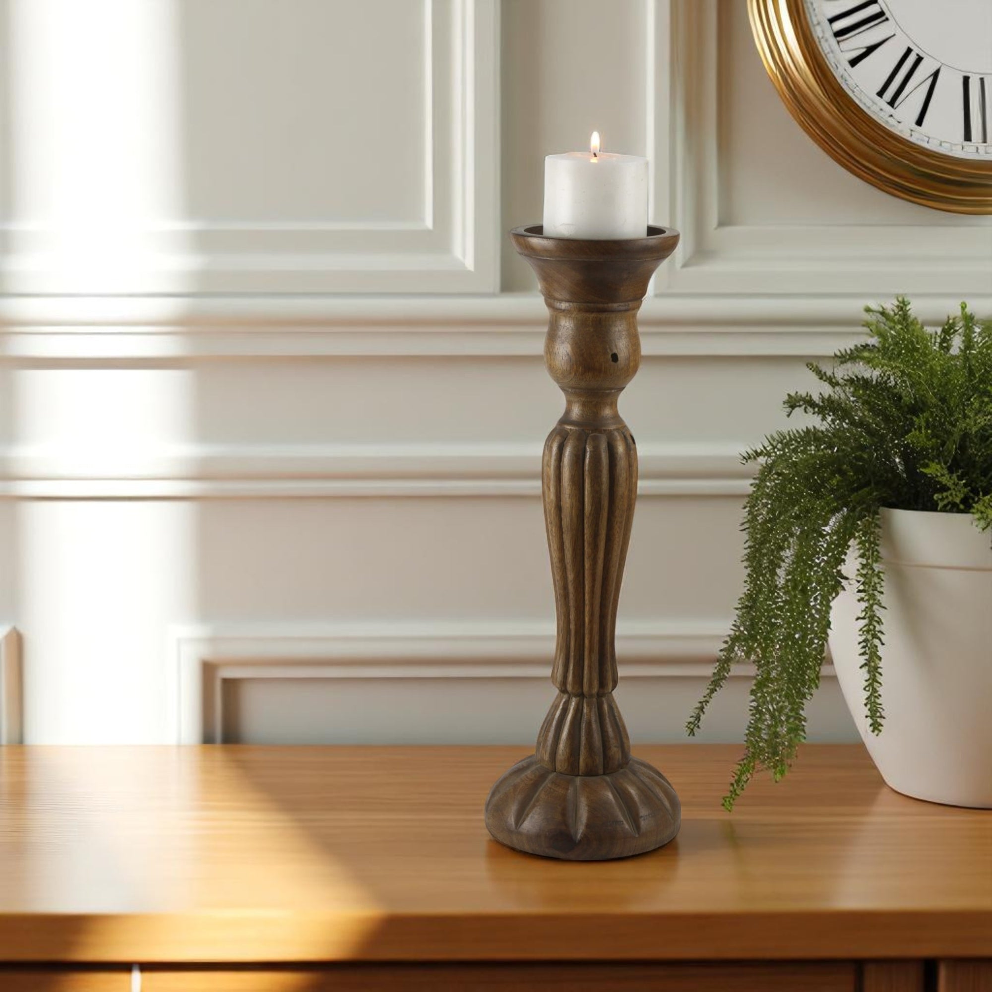 Natural Mango Wood Taper Candle pillar Holder  Design