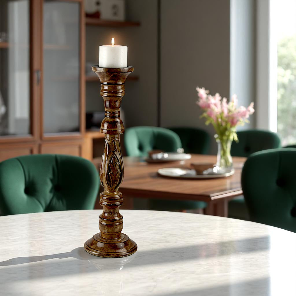 Mango Wood Brown Classic Candle Pillar Holder