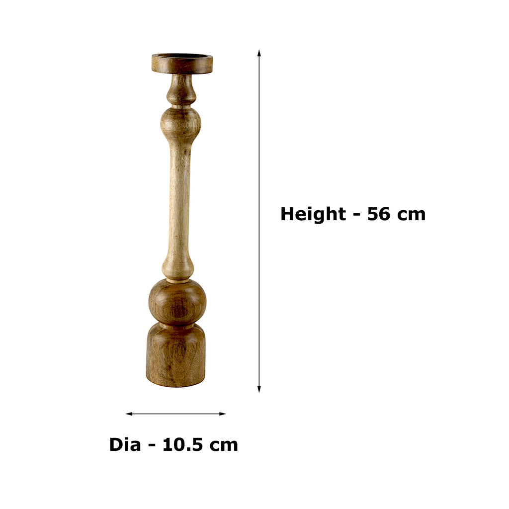 Mango Wood Brown Classic tower Candle Pillar Holder