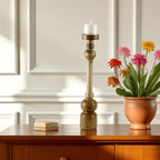 Mango Wood Brown Classic tower Candle Pillar Holder