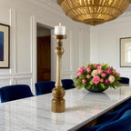 Mango Wood Brown Classic tower Candle Pillar Holder