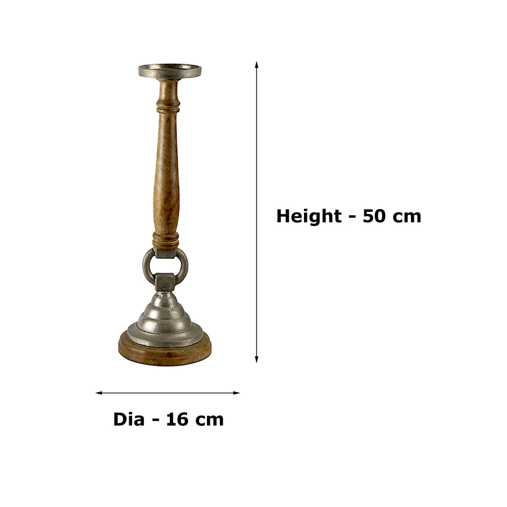 Mango Wood & Aluminum Classic Candle Holder