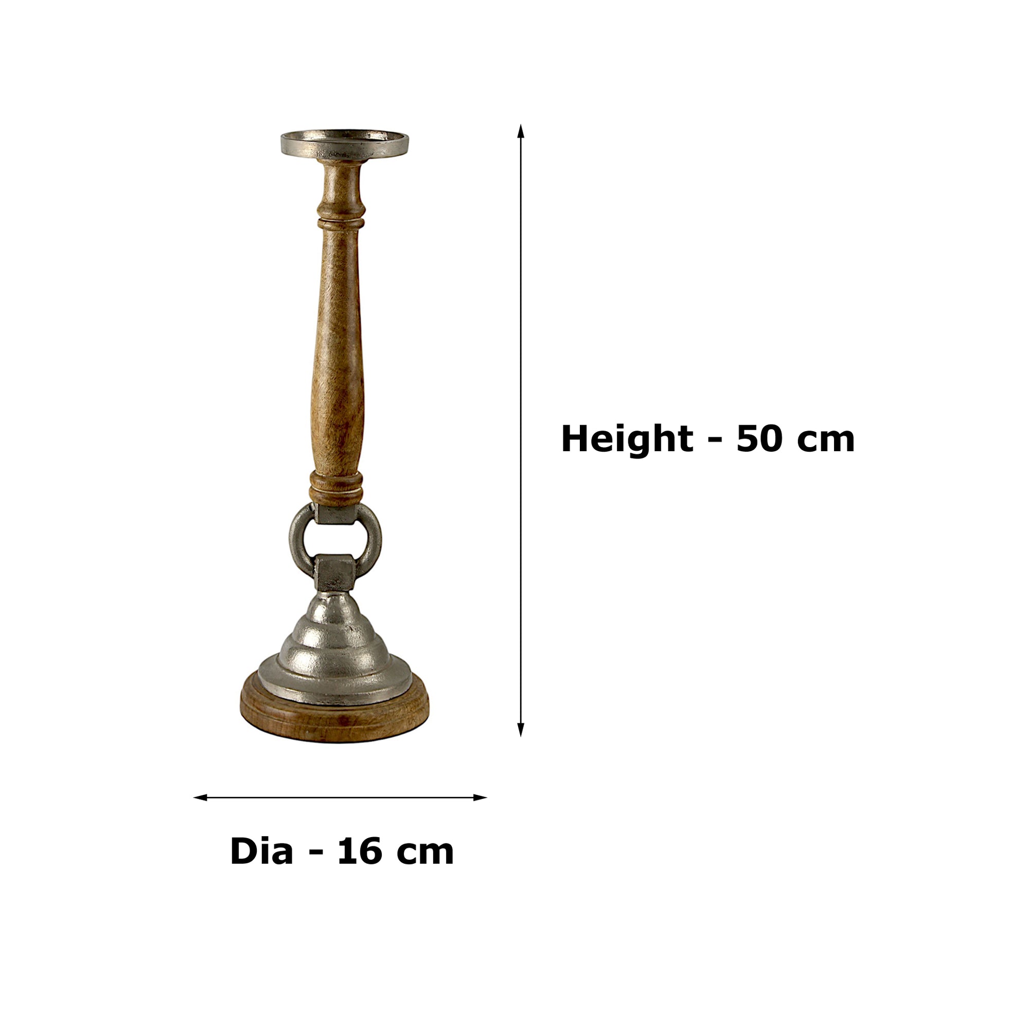 Mango Wood & Aluminum Classic Candle Holder