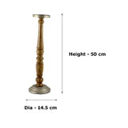 Mango Wood Brown Classic tower Candle Pillar Holderwith aluminium base/top