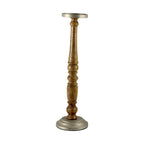 Mango Wood Brown Classic tower Candle Pillar Holderwith aluminium base/top