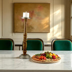 Mango Wood Brown Classic tower Candle Pillar Holderwith aluminium base/top