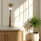 Mango Wood Brown Classic tower Candle Pillar Holderwith aluminium base/top