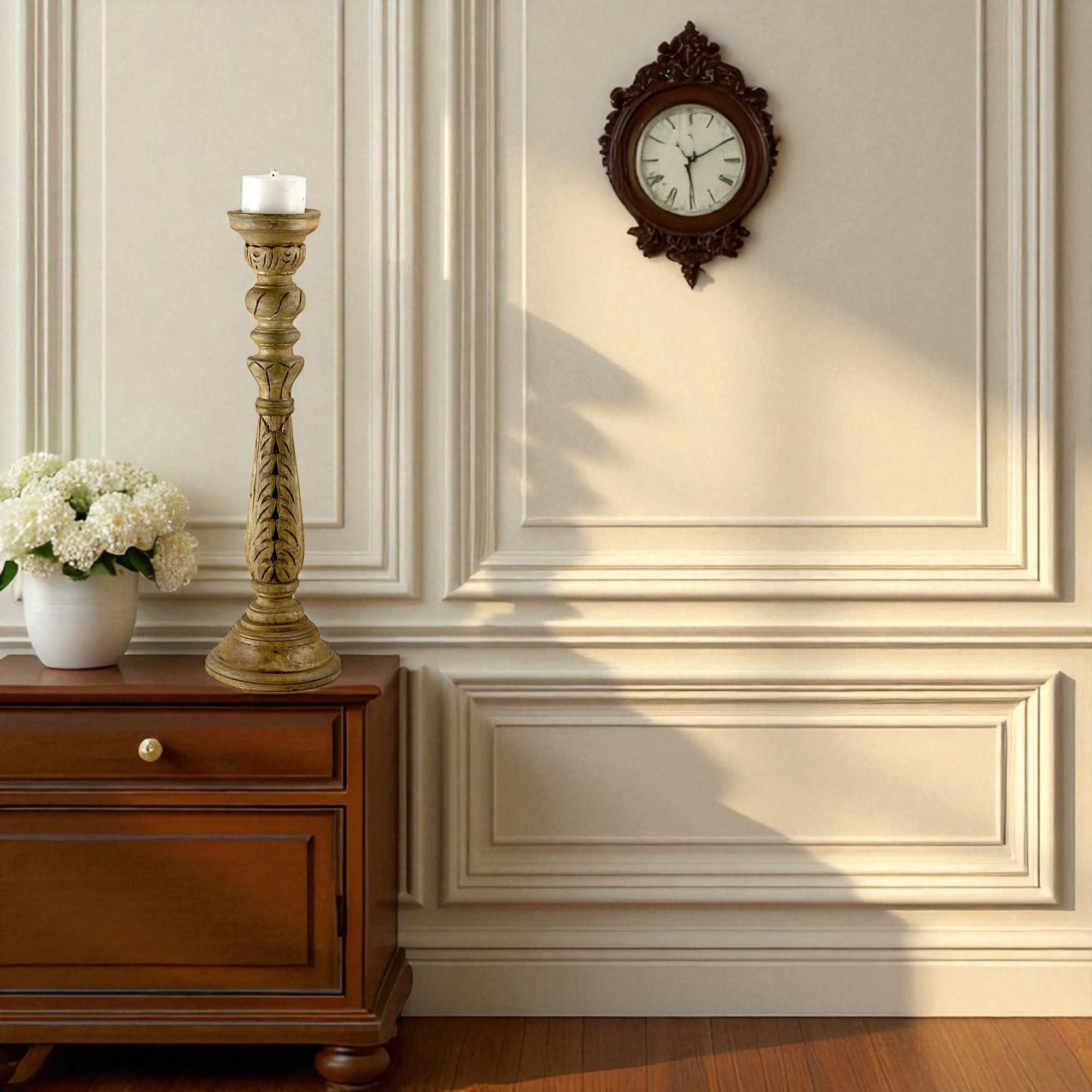 Mango Wood Classic Pillar Candle Holder