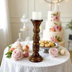 Mango Wood Antique Carved Pillar Candle Holder